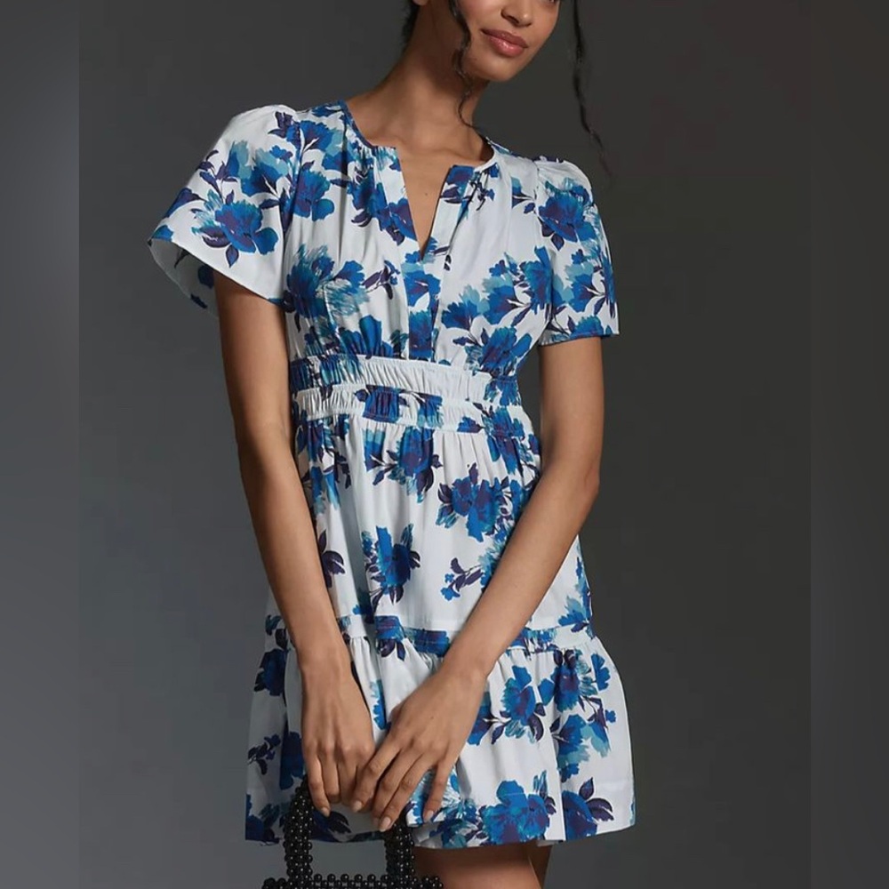 Anthropologie Somerset Mini Dress in Blue Motif NWT